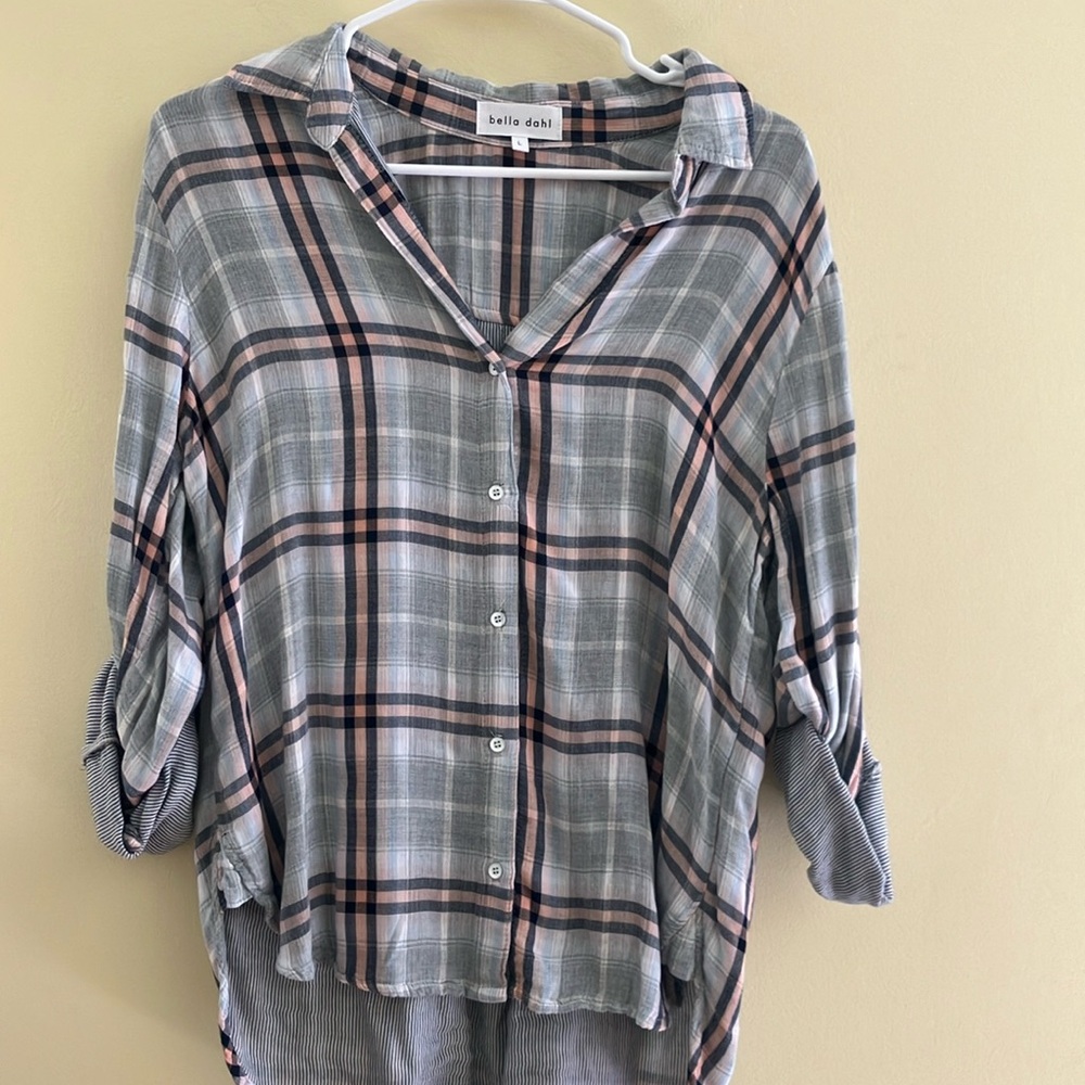 Bella Dahl Pastel Plaid Button Down Size Large NWOT